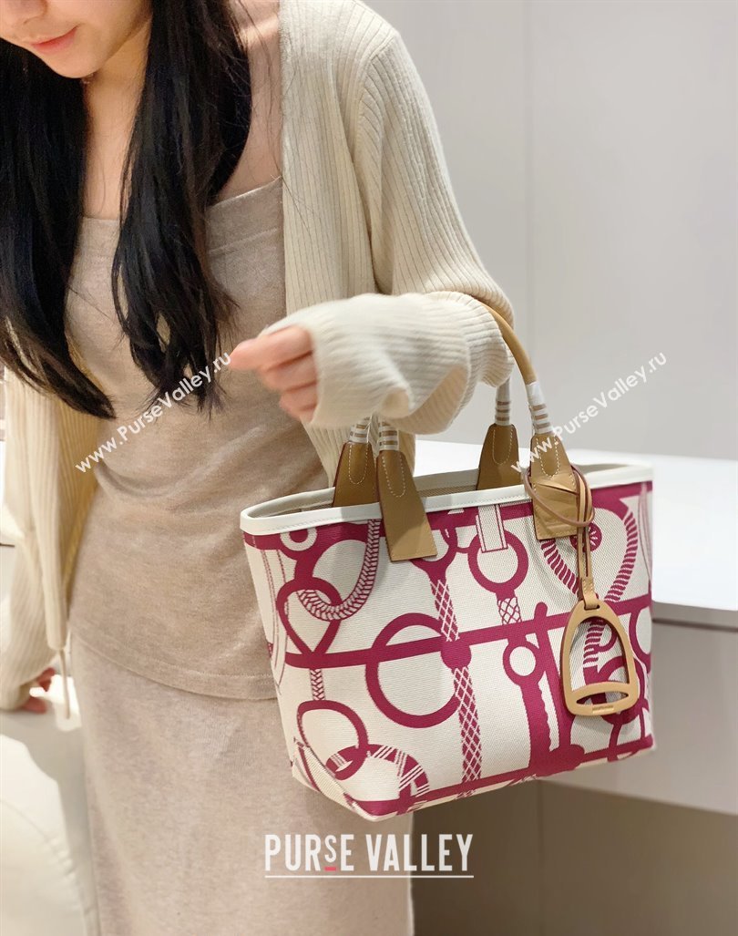 Hermes Steeple Tote Bag 28cm in Printed Canvas and Calfskin Beige 02 2024 (Half Handmade) (FLB-240925020)