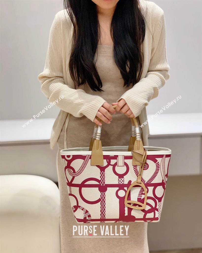 Hermes Steeple Tote Bag 28cm in Printed Canvas and Calfskin Beige 02 2024 (Half Handmade) (FLB-240925020)