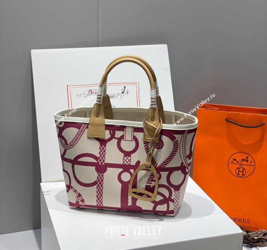 Hermes Steeple Tote Bag 28cm in Printed Canvas and Calfskin Beige 02 2024 (Half Handmade) (FLB-240925020)