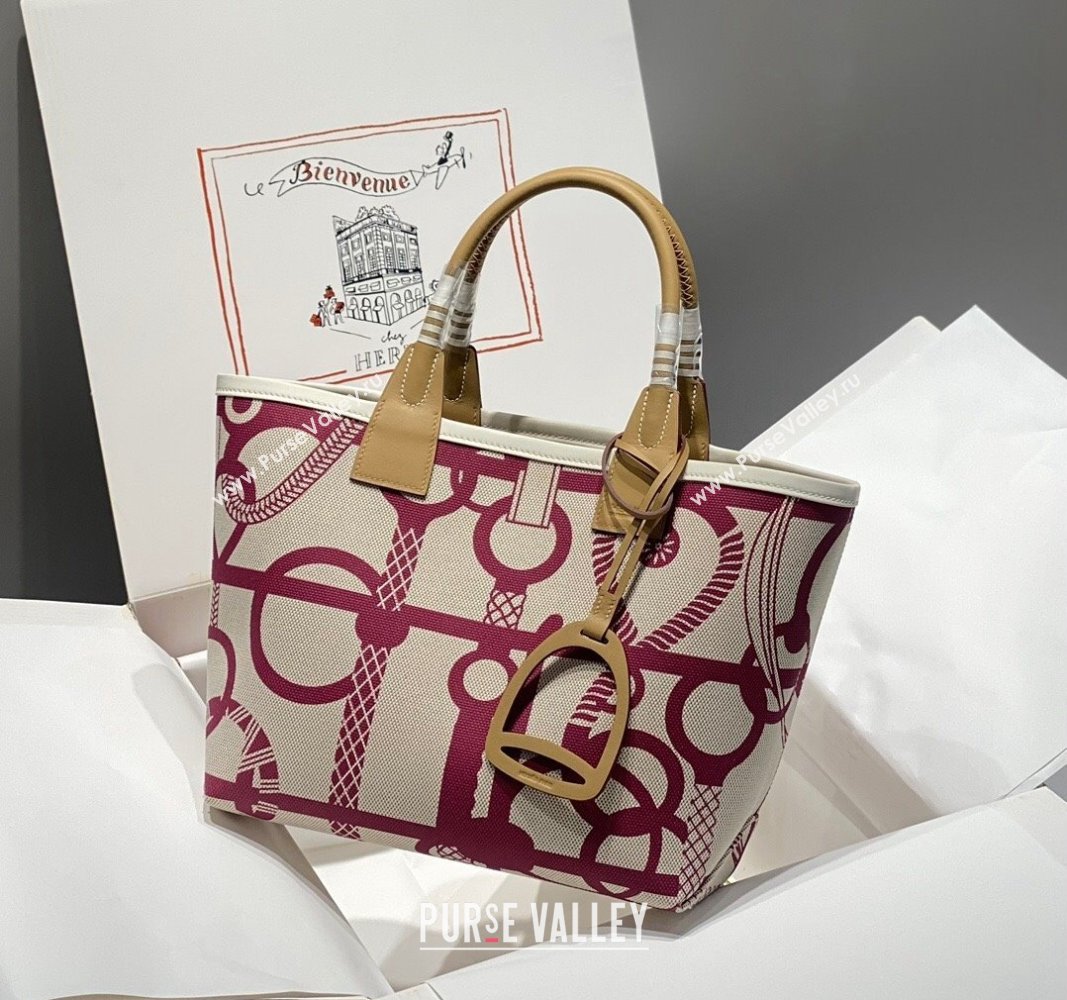 Hermes Steeple Tote Bag 28cm in Printed Canvas and Calfskin Beige 02 2024 (Half Handmade) (FLB-240925020)