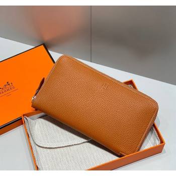 Hermes Togo Supple Leather Zip Long Wallet Golden Brown 2024 H092401 (FLB-240924070)