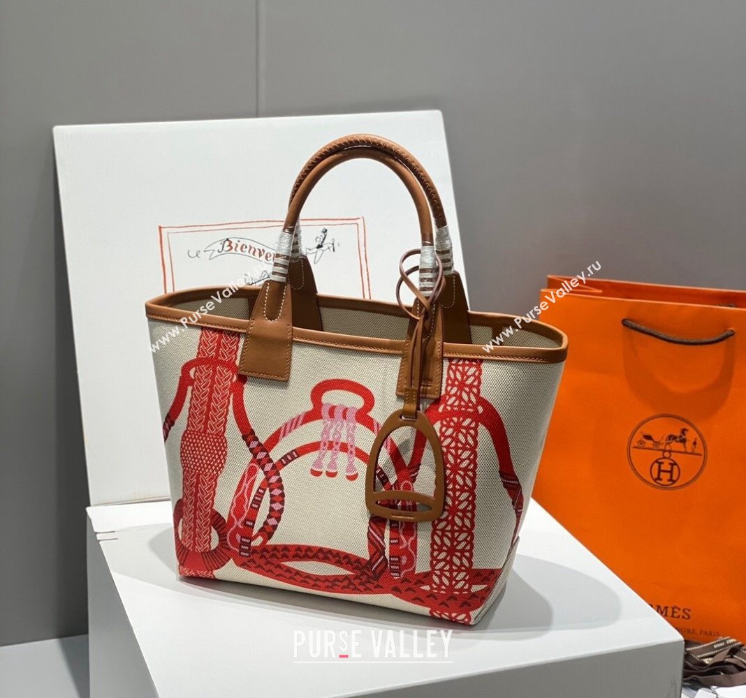 Hermes Steeple Tote Bag 28cm in Printed Canvas and Calfskin Brown 03 2024 (Half Handmade) (FLB-240925021)