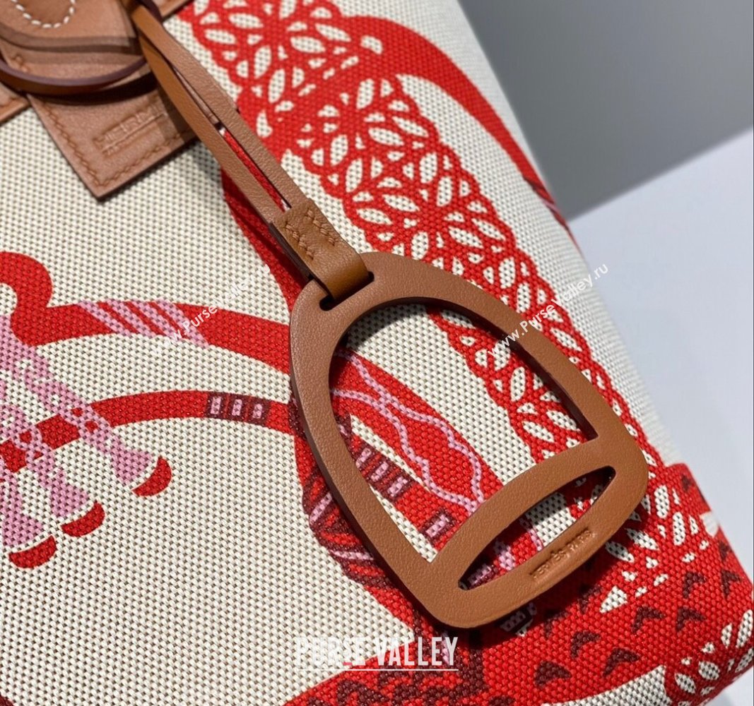 Hermes Steeple Tote Bag 28cm in Printed Canvas and Calfskin Brown 03 2024 (Half Handmade) (FLB-240925021)