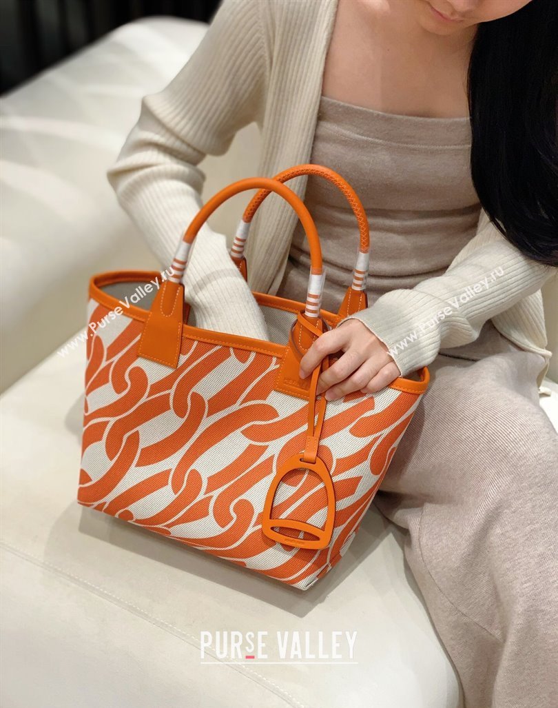 Hermes Steeple Tote Bag 28cm in Printed Canvas and Calfskin Orange 2024 (Half Handmade) (FLB-240925022)