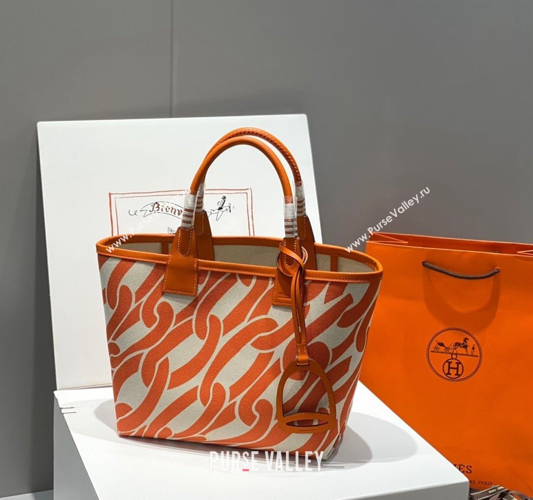 Hermes Steeple Tote Bag 28cm in Printed Canvas and Calfskin Orange 2024 (Half Handmade) (FLB-240925022)