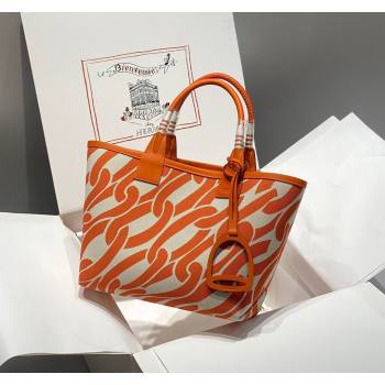 Hermes Steeple Tote Bag 28cm in Printed Canvas and Calfskin Orange 2024 (Half Handmade) (FLB-240925022)