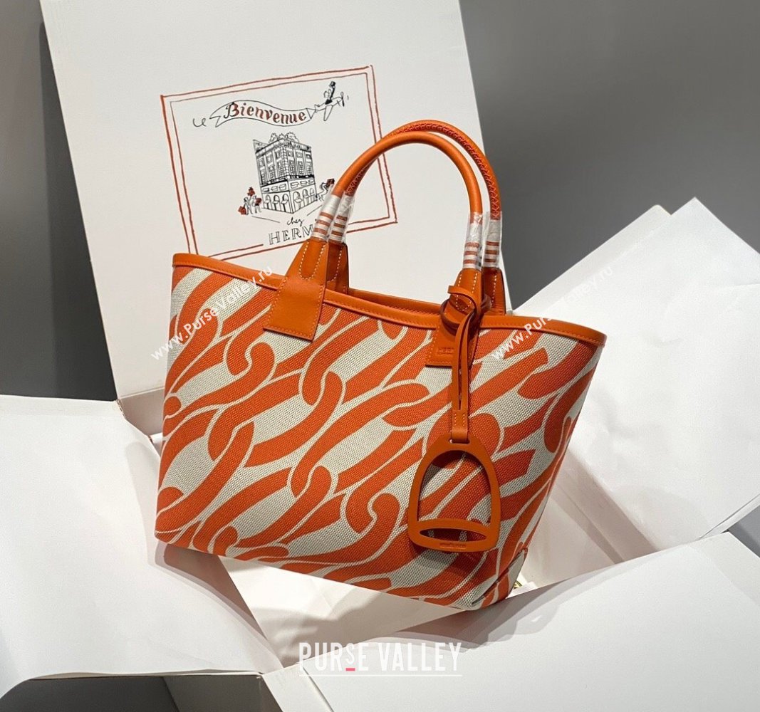 Hermes Steeple Tote Bag 28cm in Printed Canvas and Calfskin Orange 2024 (Half Handmade) (FLB-240925022)