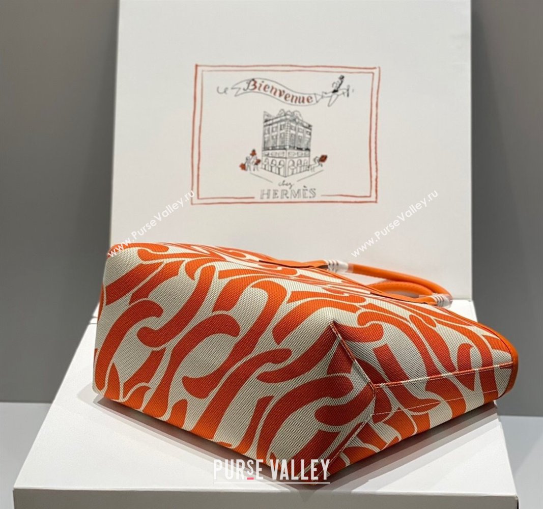 Hermes Steeple Tote Bag 28cm in Printed Canvas and Calfskin Orange 2024 (Half Handmade) (FLB-240925022)