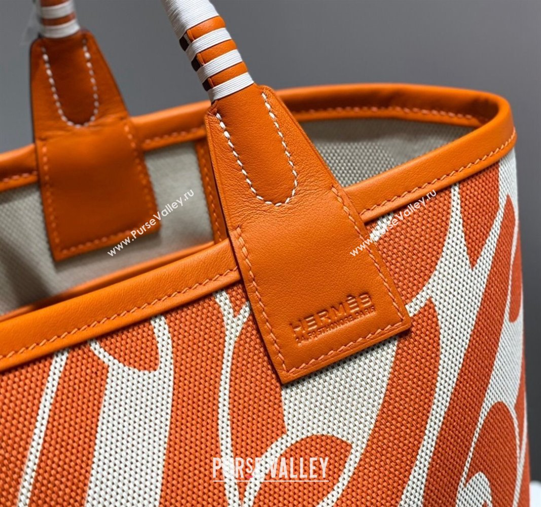 Hermes Steeple Tote Bag 28cm in Printed Canvas and Calfskin Orange 2024 (Half Handmade) (FLB-240925022)