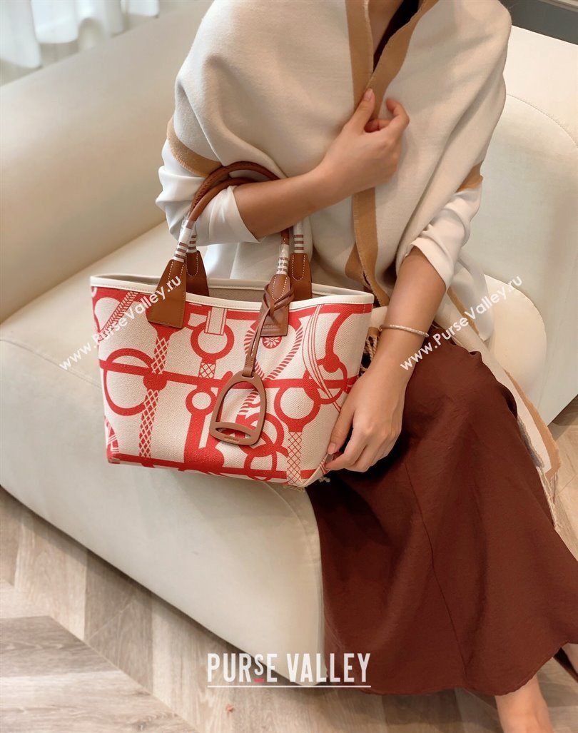 Hermes Steeple Tote Bag 28cm in Printed Canvas and Calfskin Brown 05 2024 (Half Handmade) (FLB-240925024)