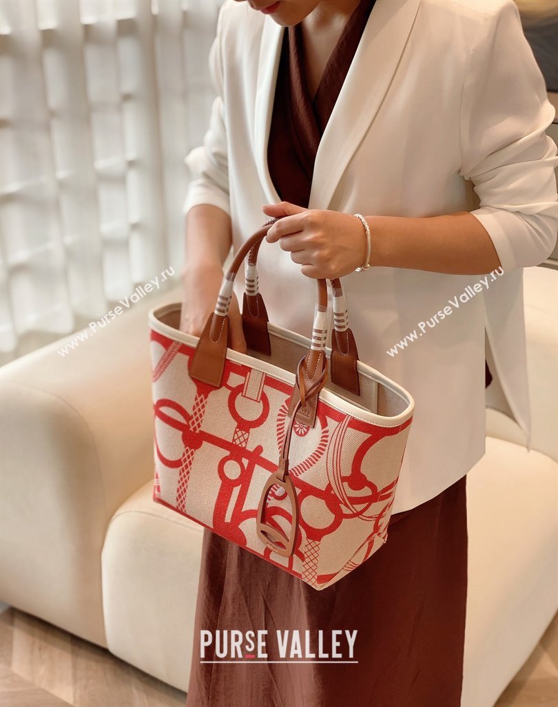 Hermes Steeple Tote Bag 28cm in Printed Canvas and Calfskin Brown 05 2024 (Half Handmade) (FLB-240925024)