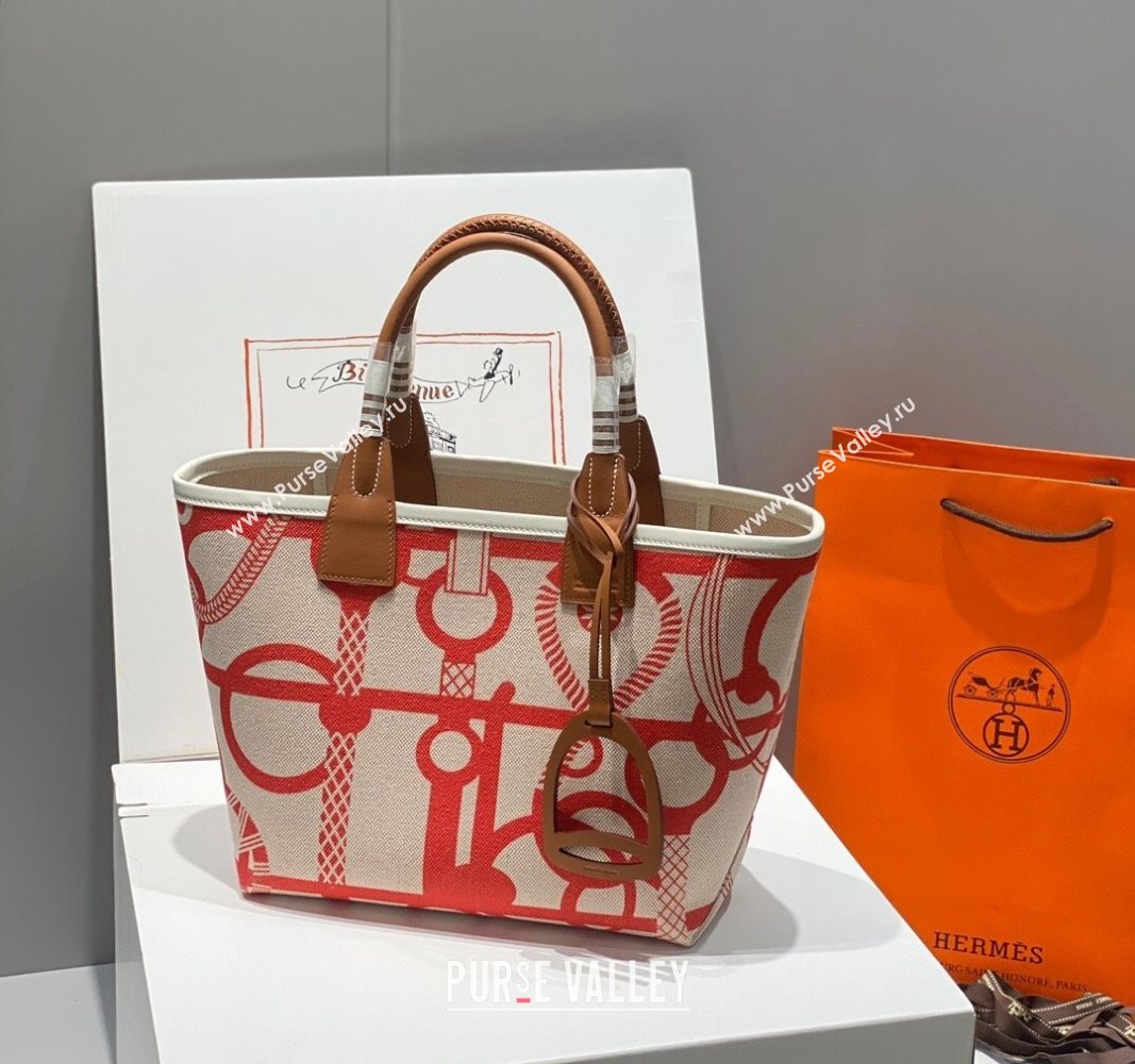 Hermes Steeple Tote Bag 28cm in Printed Canvas and Calfskin Brown 05 2024 (Half Handmade) (FLB-240925024)