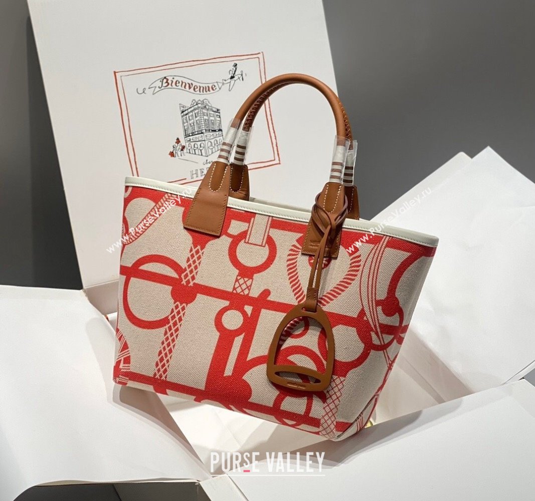 Hermes Steeple Tote Bag 28cm in Printed Canvas and Calfskin Brown 05 2024 (Half Handmade) (FLB-240925024)