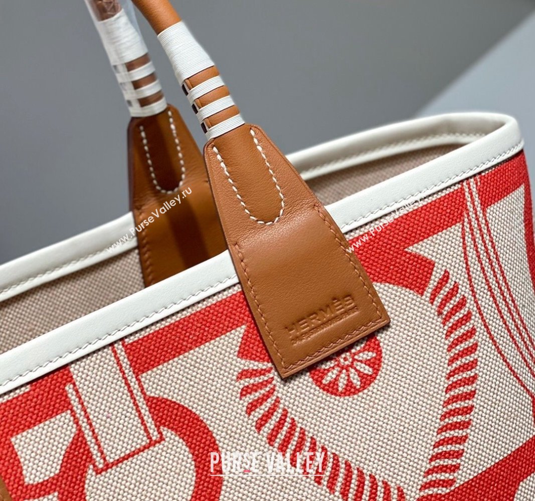 Hermes Steeple Tote Bag 28cm in Printed Canvas and Calfskin Brown 05 2024 (Half Handmade) (FLB-240925024)