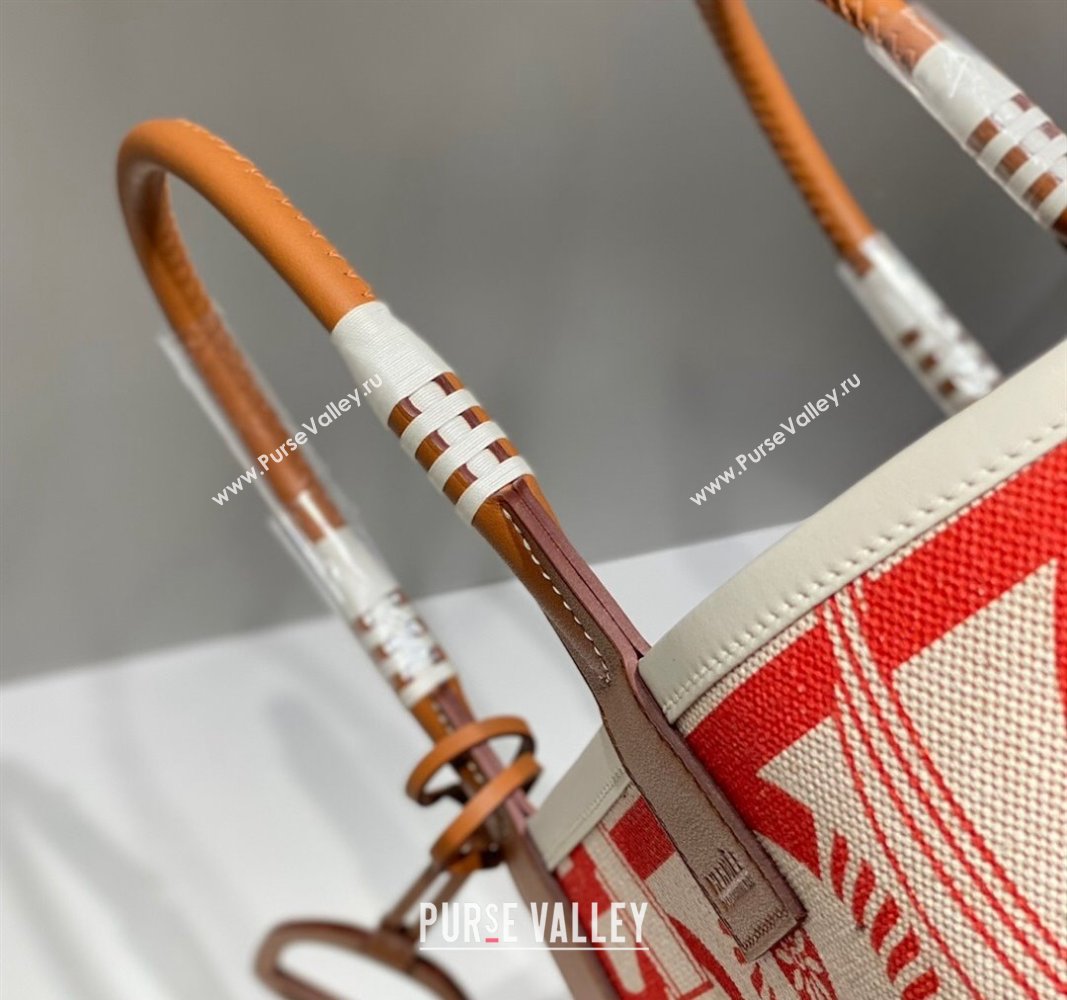 Hermes Steeple Tote Bag 28cm in Printed Canvas and Calfskin Brown 05 2024 (Half Handmade) (FLB-240925024)