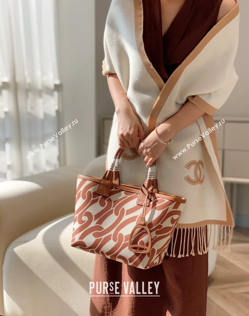 Hermes Steeple Tote Bag 28cm in Printed Canvas and Calfskin Brown 06 2024 (Half Handmade) (FLB-240925025)