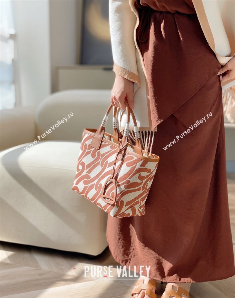 Hermes Steeple Tote Bag 28cm in Printed Canvas and Calfskin Brown 06 2024 (Half Handmade) (FLB-240925025)