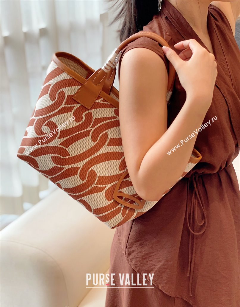 Hermes Steeple Tote Bag 28cm in Printed Canvas and Calfskin Brown 06 2024 (Half Handmade) (FLB-240925025)