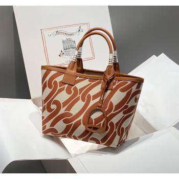 Hermes Steeple Tote Bag 28cm in Printed Canvas and Calfskin Brown 06 2024 (Half Handmade) (FLB-240925025)