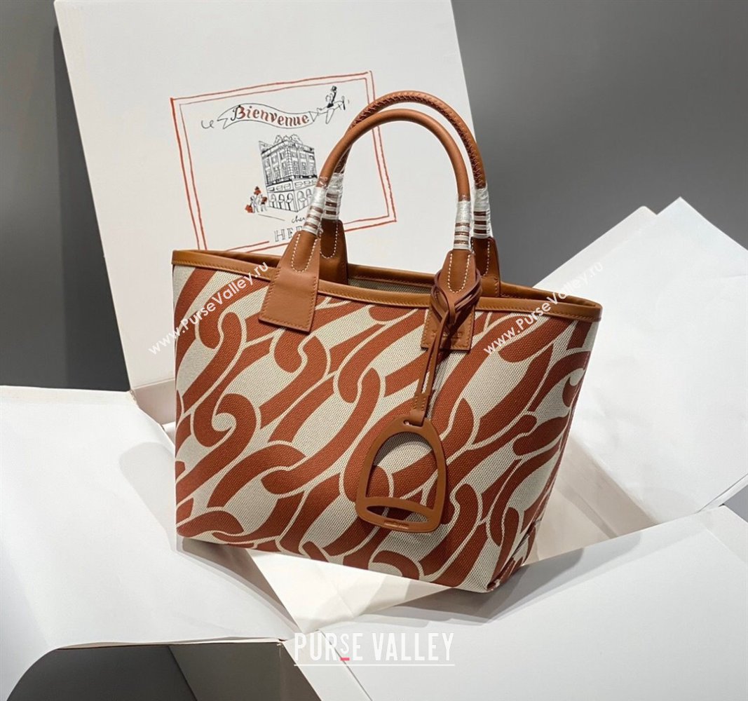 Hermes Steeple Tote Bag 28cm in Printed Canvas and Calfskin Brown 06 2024 (Half Handmade) (FLB-240925025)