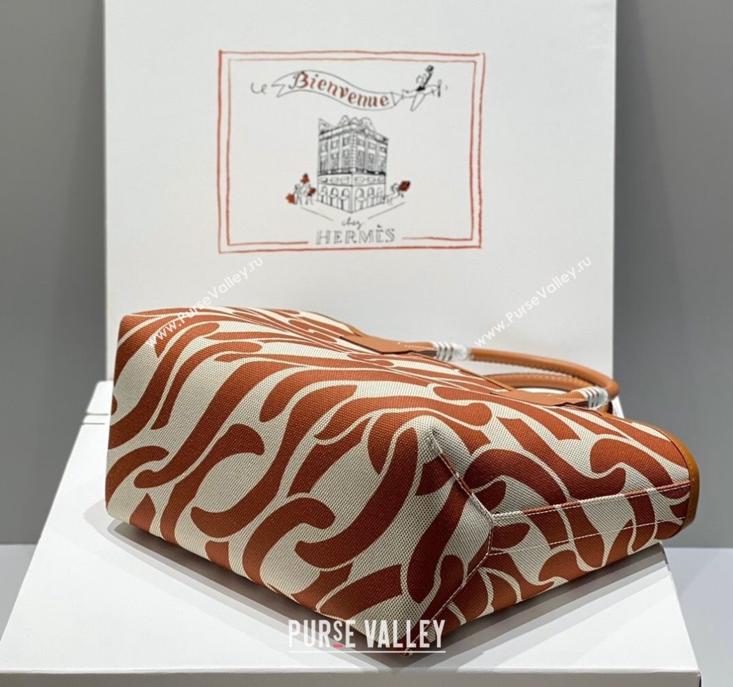 Hermes Steeple Tote Bag 28cm in Printed Canvas and Calfskin Brown 06 2024 (Half Handmade) (FLB-240925025)