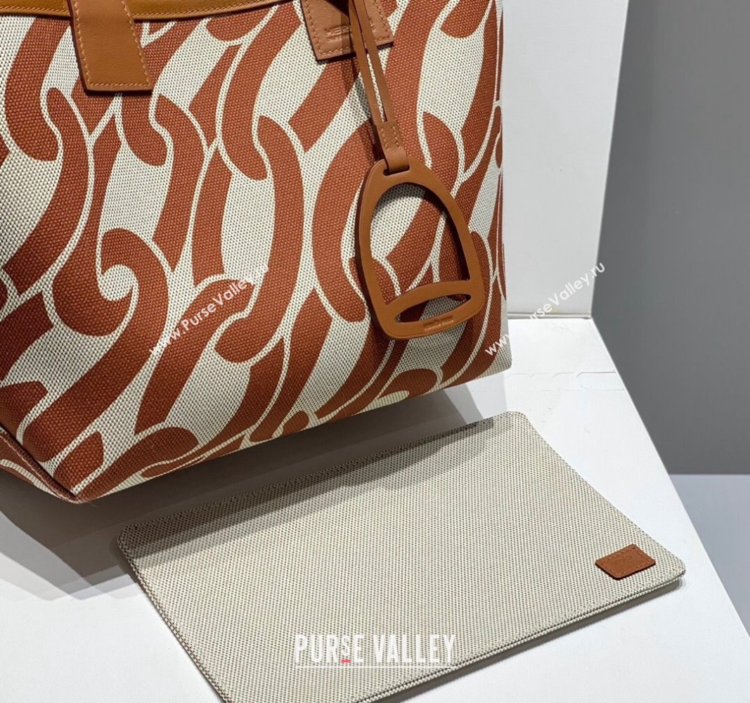 Hermes Steeple Tote Bag 28cm in Printed Canvas and Calfskin Brown 06 2024 (Half Handmade) (FLB-240925025)