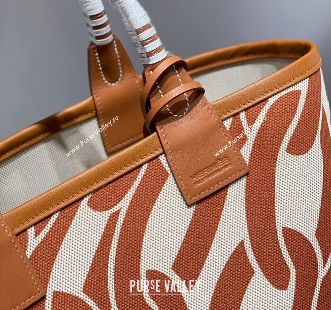 Hermes Steeple Tote Bag 28cm in Printed Canvas and Calfskin Brown 06 2024 (Half Handmade) (FLB-240925025)