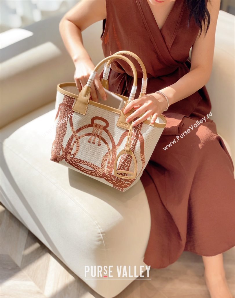 Hermes Steeple Tote Bag 28cm in Printed Canvas and Calfskin Beige 07 2024 (Half Handmade) (FLB-240925026)