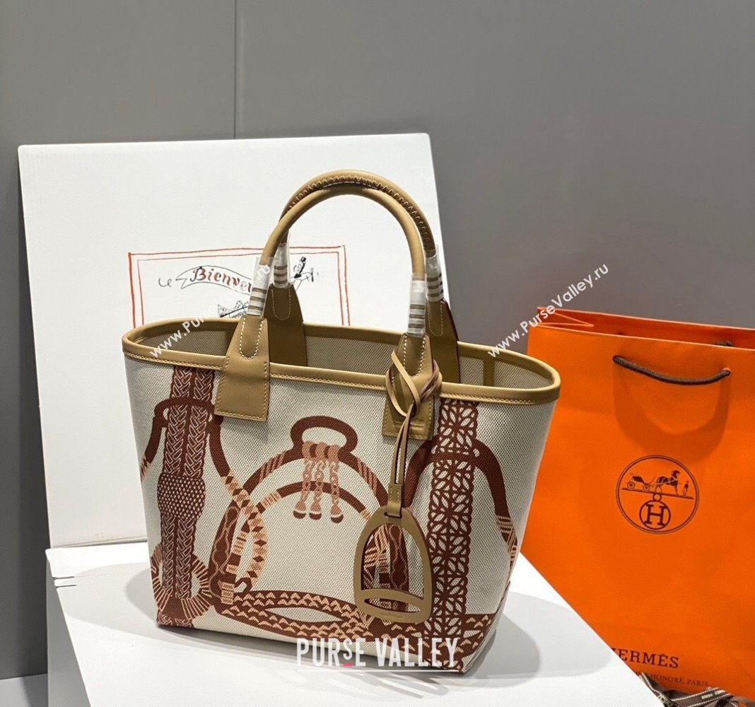 Hermes Steeple Tote Bag 28cm in Printed Canvas and Calfskin Beige 07 2024 (Half Handmade) (FLB-240925026)