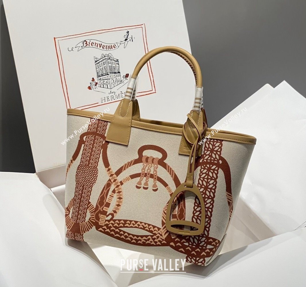 Hermes Steeple Tote Bag 28cm in Printed Canvas and Calfskin Beige 07 2024 (Half Handmade) (FLB-240925026)