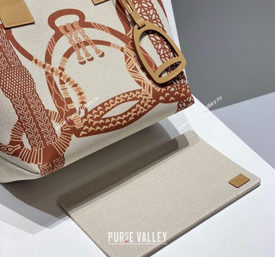 Hermes Steeple Tote Bag 28cm in Printed Canvas and Calfskin Beige 07 2024 (Half Handmade) (FLB-240925026)