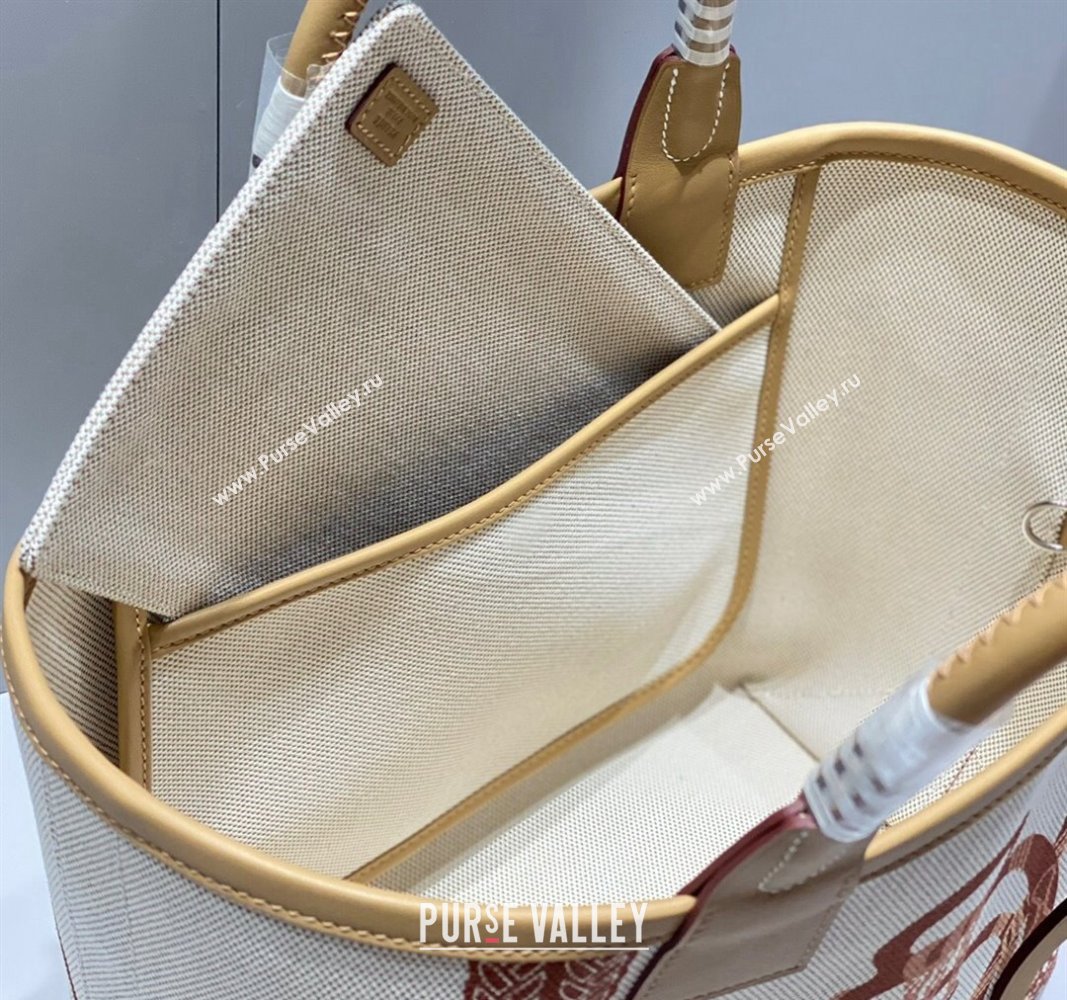 Hermes Steeple Tote Bag 28cm in Printed Canvas and Calfskin Beige 07 2024 (Half Handmade) (FLB-240925026)