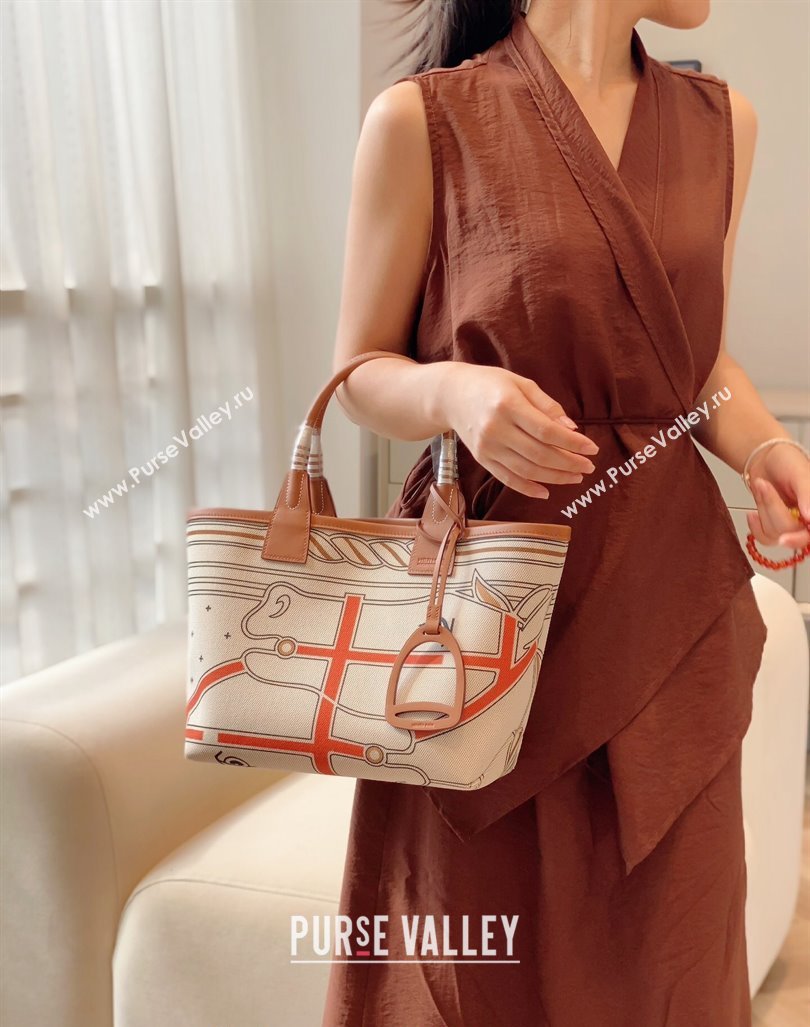 Hermes Steeple Tote Bag 28cm in Printed Canvas and Calfskin Brown 08 2024 (Half Handmade) (FLB-240925027)