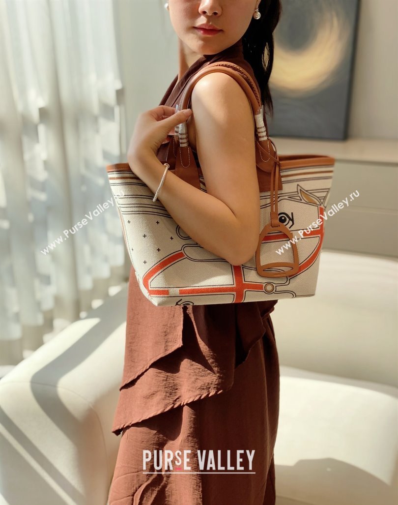 Hermes Steeple Tote Bag 28cm in Printed Canvas and Calfskin Brown 08 2024 (Half Handmade) (FLB-240925027)