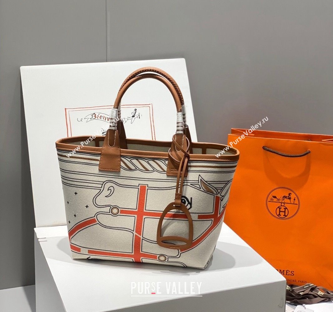 Hermes Steeple Tote Bag 28cm in Printed Canvas and Calfskin Brown 08 2024 (Half Handmade) (FLB-240925027)