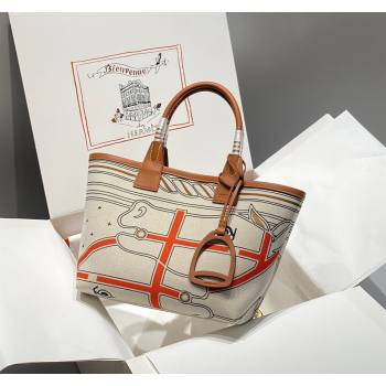 Hermes Steeple Tote Bag 28cm in Printed Canvas and Calfskin Brown 08 2024 (Half Handmade) (FLB-240925027)