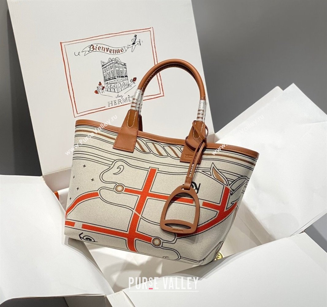 Hermes Steeple Tote Bag 28cm in Printed Canvas and Calfskin Brown 08 2024 (Half Handmade) (FLB-240925027)