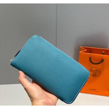 Hermes Togo Supple Leather Zip Long Wallet Denim Blue 2024 H092401 (FLB-240924071)