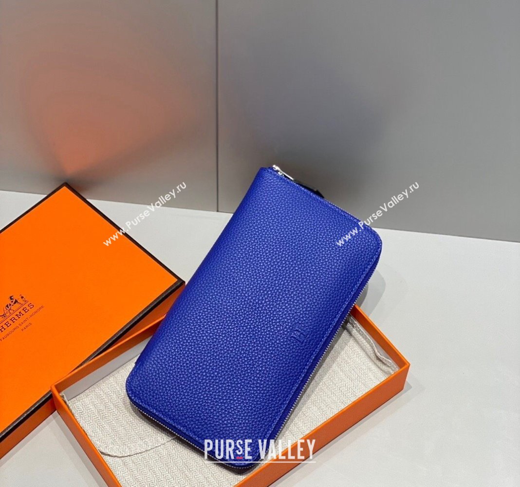 Hermes Togo Supple Leather Zip Long Wallet Electric Blue 2024 H092401 (FLB-240924072)