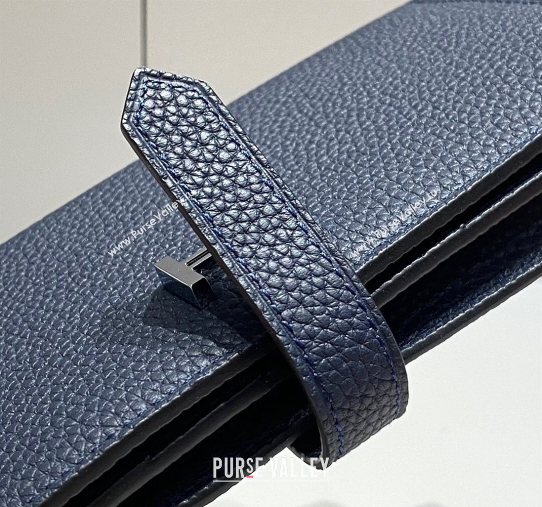 Hermes Bearn Togo Supple Leather Long Wallet Navy Blue/Silver 2024 H092404 (FLB-240924088)