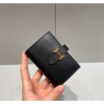 Hermes Bearn Epsom Leather Mini Wallet Black/Gold 2024 H092405 (FLB-240924089)