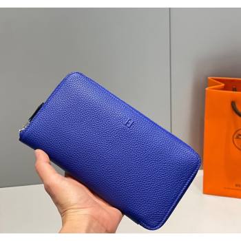 Hermes Togo Supple Leather Zip Long Wallet Electric Blue 2024 H092401 (FLB-240924072)