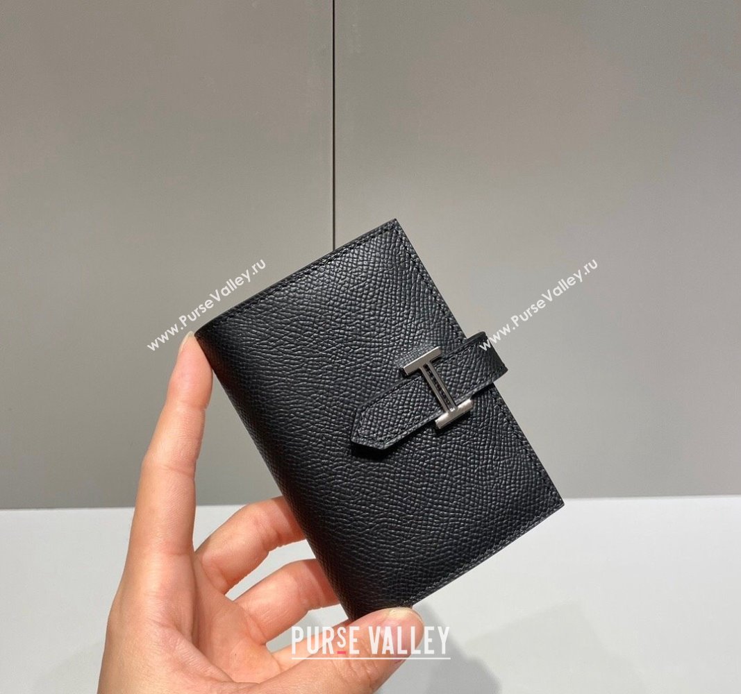 Hermes Bearn Epsom Leather Mini Wallet Black/Silver 2024 H092405 (FLB-240924090)