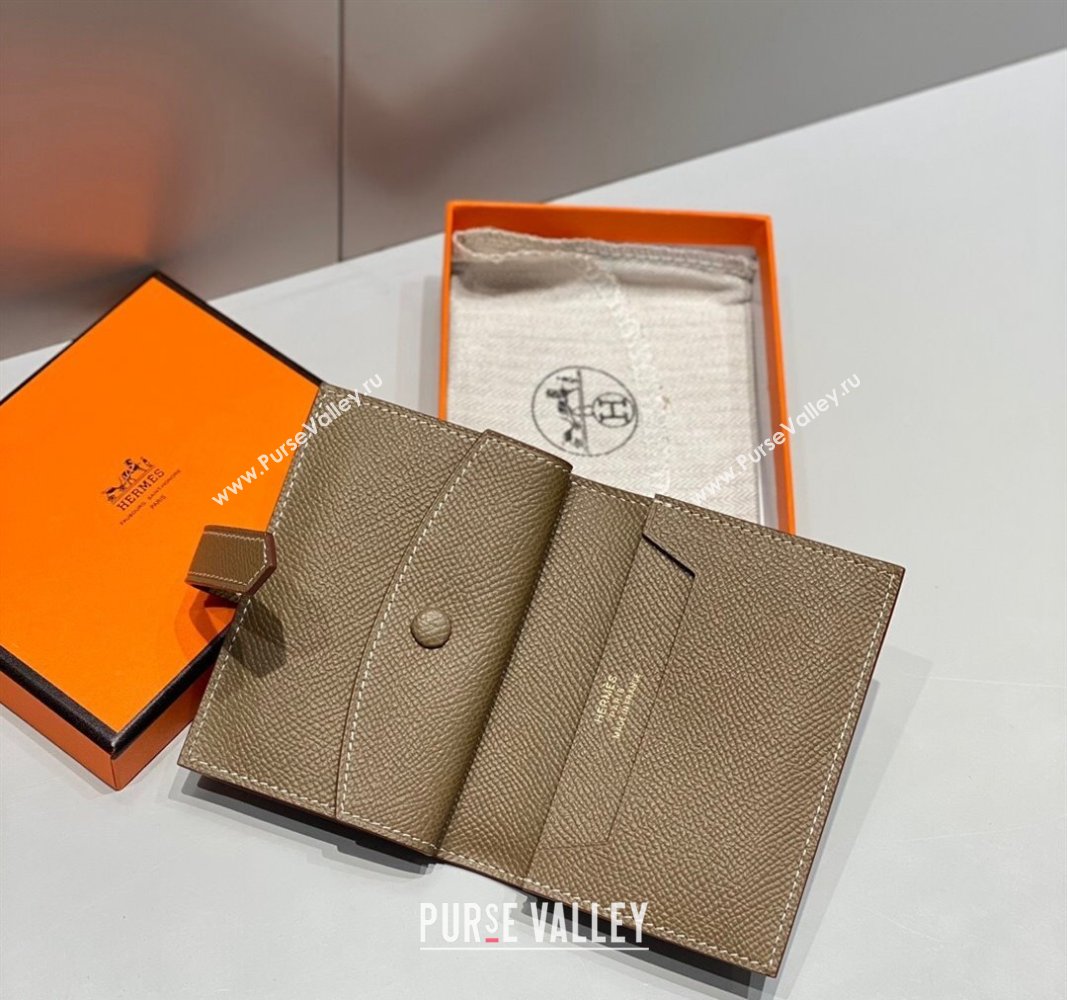 Hermes Bearn Epsom Leather Mini Wallet Elephant Grey/Gold 2024 H092405 (FLB-240924092)