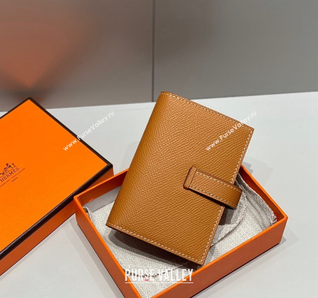 Hermes Bearn Epsom Leather Mini Wallet Brown/Gold 2024 H092405 (FLB-240924094)