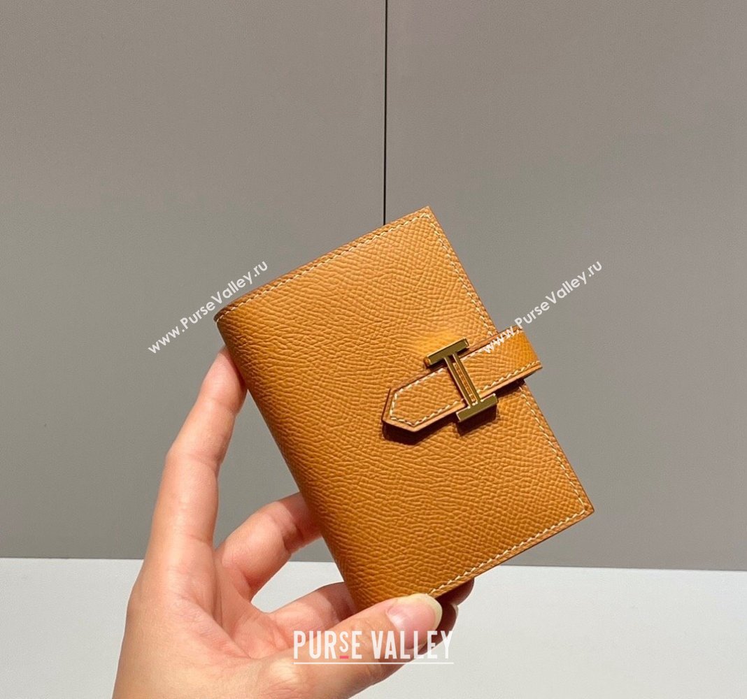 Hermes Bearn Epsom Leather Mini Wallet Brown/Gold 2024 H092405 (FLB-240924094)