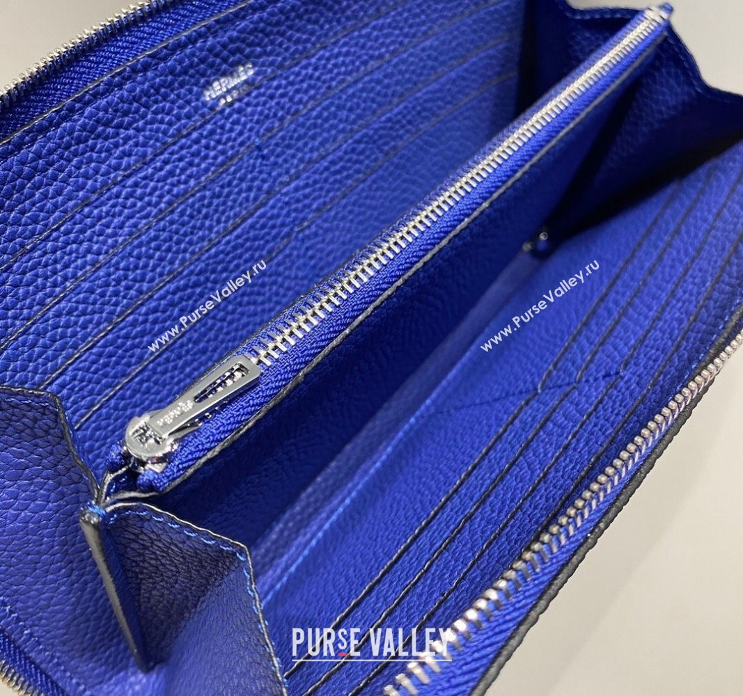 Hermes Togo Supple Leather Zip Long Wallet Electric Blue 2024 H092401 (FLB-240924072)