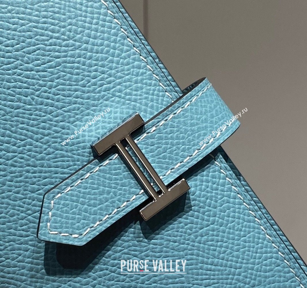 Hermes Bearn Epsom Leather Mini Wallet Denim Blue/Silver 2024 H092405 (FLB-240924096)