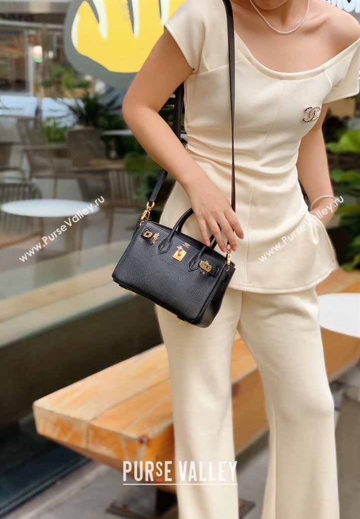 Hermes Mini Birkin 20cm bag with Shoulder Strap in Togo Leather Black/Gold 2024 (FLB-240925028)