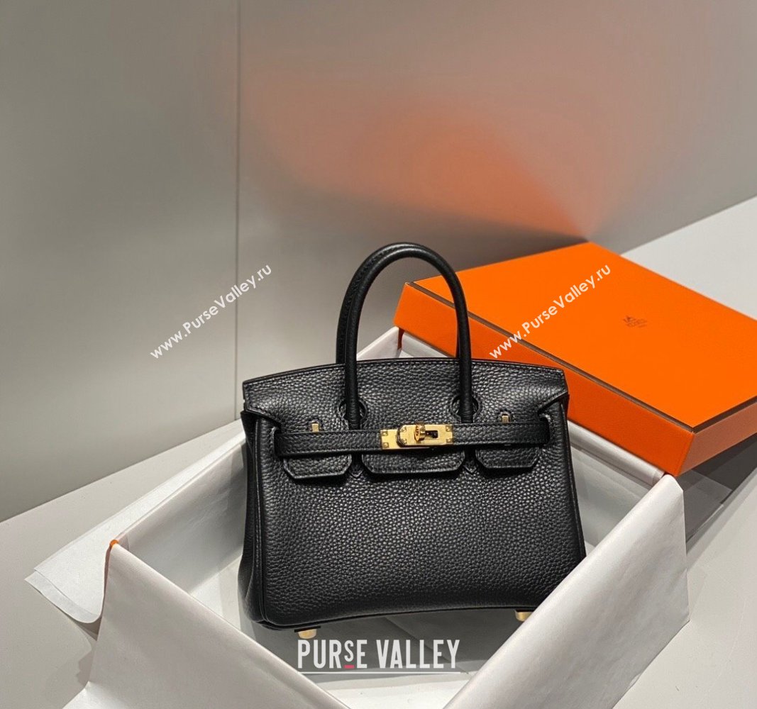 Hermes Mini Birkin 20cm bag with Shoulder Strap in Togo Leather Black/Gold 2024 (FLB-240925028)